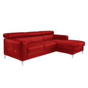 Ecksofa Eduardo Kunstleder Rot - Longchair davorstehend rechts - Schlaffunktion - Bettkasten