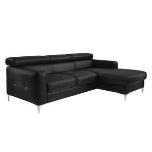 Canapé d'angle Eduardo Imitation cuir - Noir - Méridienne courte à droite (vue de face) - Fonction couchage - Coffre de lit