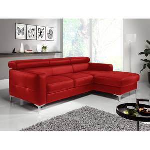 Canapé d'angle Eduardo Imitation cuir - Rouge - Méridienne courte à droite (vue de face) - Sans fonction
