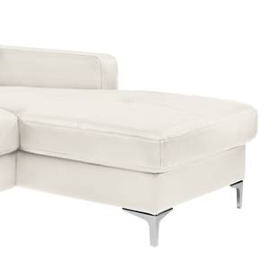 Canapé d'angle Eduardo Imitation cuir - Blanc - Méridienne courte à droite (vue de face) - Fonction couchage - Coffre de lit