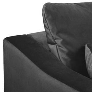 Canapé d'angle Elnora Velours - Anthracite - Méridienne longue à gauche (vue de face) - Avec repose-pieds