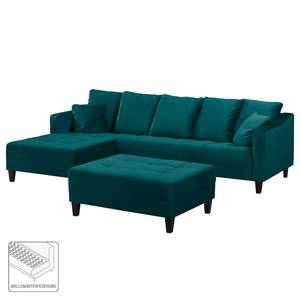 Canapé d'angle Elnora Velours - Turquoise - Méridienne longue à gauche (vue de face) - Avec repose-pieds