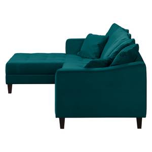 Canapé d'angle Elnora Velours - Turquoise - Méridienne longue à gauche (vue de face) - Sans repose-pieds