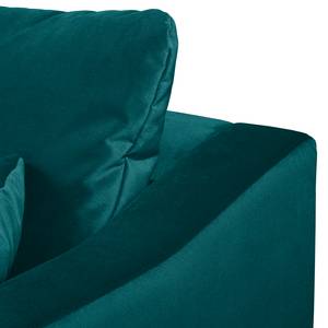 Canapé d'angle Elnora Velours - Turquoise - Méridienne longue à droite (vue de face) - Avec repose-pieds