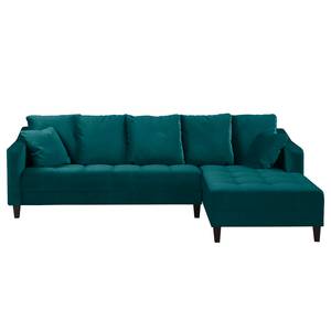 Canapé d'angle Elnora Velours - Turquoise - Méridienne longue à droite (vue de face) - Avec repose-pieds