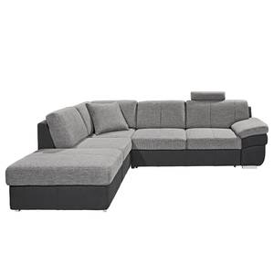 Ecksofa Eltham (mit Schlaffunktion) Flachgewebe / Strukturstoff Schwarz / Grau - Longchair davorstehend links