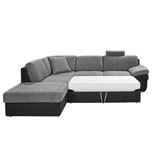 Ecksofa Eltham (mit Schlaffunktion) Flachgewebe / Strukturstoff Schwarz / Grau - Longchair davorstehend links