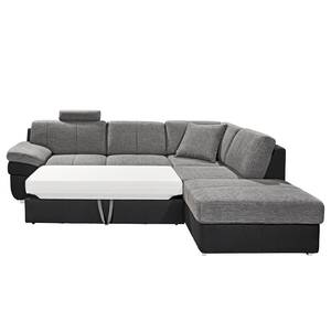 Ecksofa Eltham (mit Schlaffunktion) Flachgewebe / Strukturstoff Schwarz / Grau - Longchair davorstehend rechts