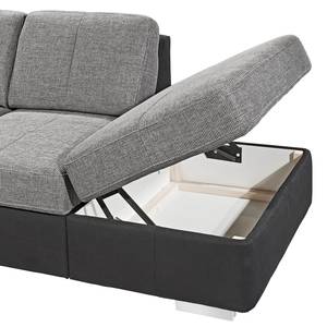 Ecksofa Eltham (mit Schlaffunktion) Flachgewebe / Strukturstoff Schwarz / Grau - Longchair davorstehend rechts