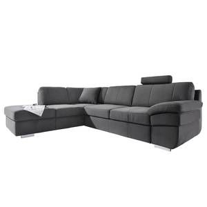 Ecksofa Eltham (mit Schlaffunktion) Microvelour - Anthrazit - Longchair davorstehend links