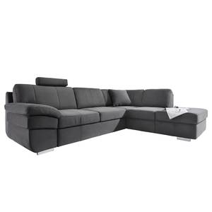 Ecksofa Eltham (mit Schlaffunktion) Microvelour - Anthrazit - Longchair davorstehend rechts