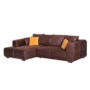 Ecksofa Emilio Antiklederoptik Braun - Longchair davorstehend links