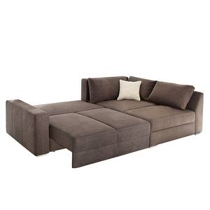 Boxspring-Ecksofa Esbjerg (mit Schlaffunktion / beidseitig montierbar) Microfaser - Braun