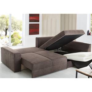 Boxspring-Ecksofa Esbjerg (mit Schlaffunktion / beidseitig montierbar) Microfaser - Braun