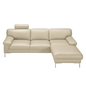 Ecksofa Parlin Echtleder Beige - Longchair davorstehend rechts - Mit Kopfstütze