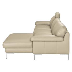 Hoekbank Parlin echt leer - Beige - Longchair vooraanzicht rechts - Met hoofdsteun