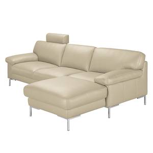 Ecksofa Parlin Echtleder Beige - Longchair davorstehend rechts - Mit Kopfstütze