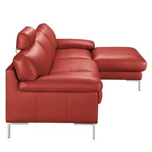 Canapé d'angle Parlin Cuir véritable - Rouge - Méridienne courte à droite (vue de face) - Avec appui-tête