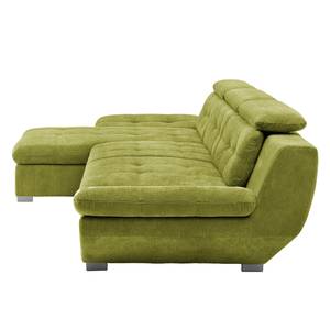 Ecksofa Estoi Microfaser - Pistaziengrün - Longchair davorstehend links - Schlaffunktion - Bettkasten