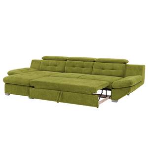 Ecksofa Estoi Microfaser - Pistaziengrün - Longchair davorstehend links - Schlaffunktion - Bettkasten