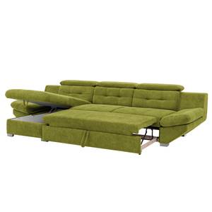 Canapé d'angle Estoi Microfibre - Vert pistache - Méridienne courte à gauche (vue de face) - Fonction couchage - Coffre de lit
