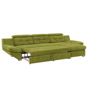 Ecksofa Estoi Microfaser - Pistaziengrün - Longchair davorstehend rechts - Schlaffunktion - Bettkasten