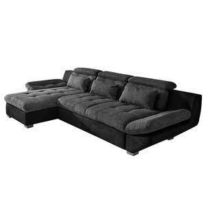 Ecksofa Estoi Microfaser/Strukturstoff - Schwarz/Grau - Longchair davorstehend links - Schlaffunktion - Bettkasten