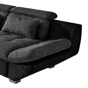 Ecksofa Estoi Microfaser/Strukturstoff - Schwarz/Grau - Longchair davorstehend links - Schlaffunktion - Bettkasten