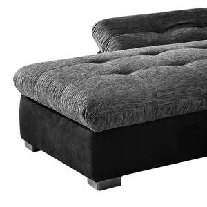 Canapé d'angle Estoi Microfibre / Tissu structuré - Noir / Gris - Méridienne courte à gauche (vue de face) - Fonction couchage - Coffre de lit