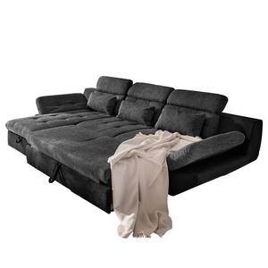 Canapé d'angle Estoi Microfibre / Tissu structuré - Noir / Gris - Méridienne courte à gauche (vue de face) - Fonction couchage - Coffre de lit