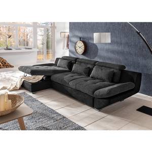 Ecksofa Estoi Microfaser/Strukturstoff - Schwarz/Grau - Longchair davorstehend links - Schlaffunktion - Bettkasten