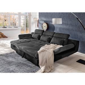 Ecksofa Estoi Microfaser/Strukturstoff - Schwarz/Grau - Longchair davorstehend links - Schlaffunktion - Bettkasten