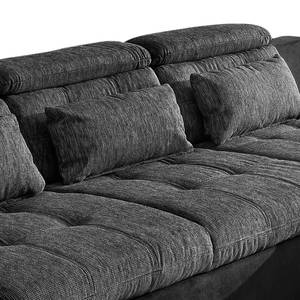Canapé d'angle Estoi Microfibre / Tissu structuré - Noir / Gris - Méridienne courte à droite (vue de face) - Fonction couchage - Coffre de lit