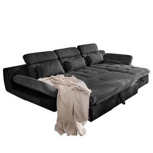 Ecksofa Estoi Microfaser/Strukturstoff - Schwarz/Grau - Longchair davorstehend rechts - Schlaffunktion - Bettkasten