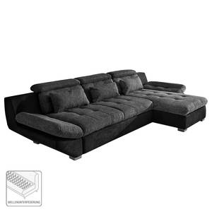 Ecksofa Estoi Microfaser/Strukturstoff - Schwarz/Grau - Longchair davorstehend rechts - Schlaffunktion - Bettkasten