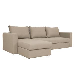 Ecksofa Estrala (mit Schlaffunktion) Webstoff - Stoff Zahira: Beige-Grau - Longchair davorstehend links