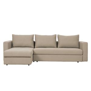 Ecksofa Estrala (mit Schlaffunktion) Webstoff - Stoff Zahira: Beige-Grau - Longchair davorstehend links