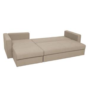 Ecksofa Estrala (mit Schlaffunktion) Webstoff - Stoff Zahira: Beige-Grau - Longchair davorstehend links