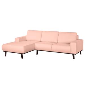 Ecksofa Eva II Webstoff Pastellapricot - Longchair davorstehend links - Braun - Eiche