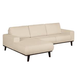 Ecksofa Eva II Webstoff Webstoff - Creme - Longchair davorstehend links - Braun - Eiche