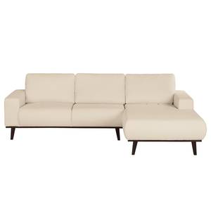 Ecksofa Eva II Webstoff Webstoff - Creme - Longchair davorstehend rechts - Braun - Eiche