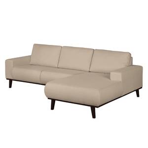 Ecksofa Eva II Webstoff Cappuccino - Longchair davorstehend rechts - Braun - Eiche