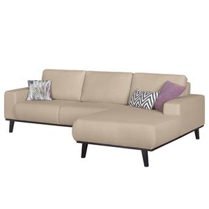 Ecksofa Eva II Webstoff Cappuccino - Longchair davorstehend rechts - Braun - Eiche