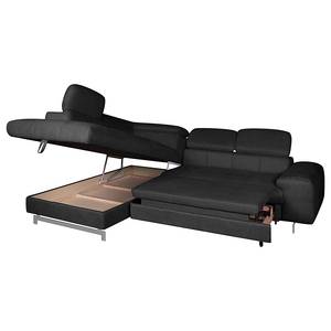 Ecksofa Ferch (mit Schlaffunktion) Velours - Schwarz - Longchair davorstehend links