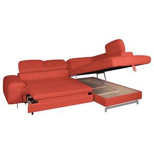 Ecksofa Ferch (mit Schlaffunktion) Velours - Rot - Longchair davorstehend rechts