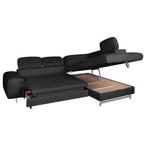 Ecksofa Ferch (mit Schlaffunktion) Velours - Schwarz - Longchair davorstehend rechts