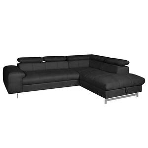 Ecksofa Ferch (mit Schlaffunktion) Velours - Schwarz - Longchair davorstehend rechts