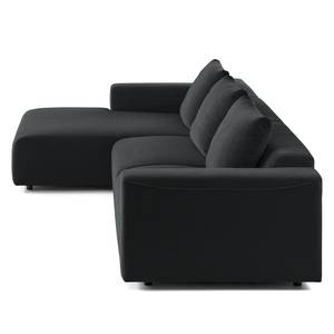 Hoekbank FINNY 2,5-zits + chaise longue geweven stof - Geweven stof Saia: Antraciet - Longchair vooraanzicht links - Geen functie