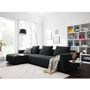 Ecksofa FINNY 3-Sitzer mit Longchair Webstoff Saia: Anthrazit - Longchair davorstehend links - Keine Funktion