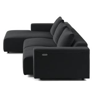 Ecksofa FINNY 2,5-Sitzer mit Longchair Webstoff Saia: Anthrazit - Longchair davorstehend links - Sitztiefenverstellung